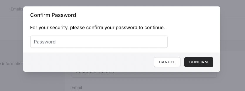 hosting-panel.net Password confirmation modal