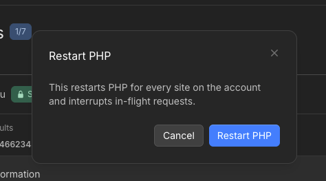 Restart PHP confirm modal with Cancel and Restart PHP
